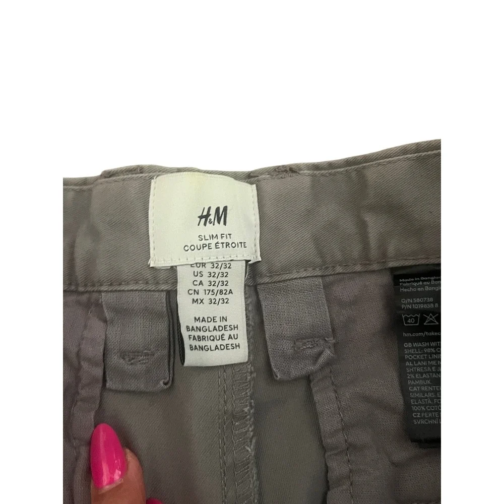 HM Mens Slim Fit Chino Pants Grey Size 32x32 Stretch Cotton Trousers 1019838-8